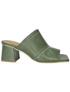 Sandale dama din piele naturala, Verde kaki-Made in Italy, Art 01 Verde