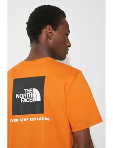 The North Face tricou din bumbac M S/S Redbox Tee barbati, culoarea portocaliu, cu imprimeu, NF0A87NPPCO1