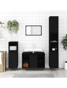 OrlandoKids Set mobilier de baie, 3 piese, negru, lemn compozit