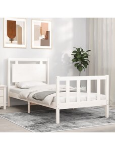 OrlandoKids Cadru de pat cu tablie single mic, alb, lemn masiv