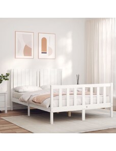 OrlandoKids Cadru de pat cu tablie, dublu, alb, lemn masiv