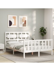 OrlandoKids Cadru de pat cu tablie, dublu, alb, lemn masiv