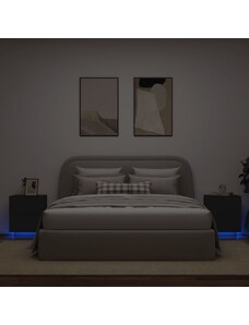 OrlandoKids Noptiere cu lumini LED, 2 buc., negru, lemn prelucrat