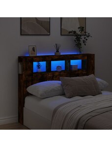 OrlandoKids Tablie de pat cu LED, stejar fumuriu, 140x18,5x103,5 cm, lemn