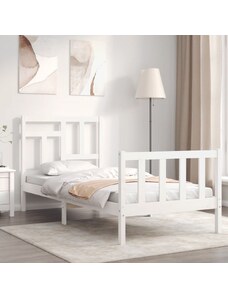 OrlandoKids Cadru de pat cu tablie single mic, alb, lemn masiv