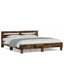 OrlandoKids Cadru de pat cu tablie stejar fumuriu 200x200 cm lemn prelucrat