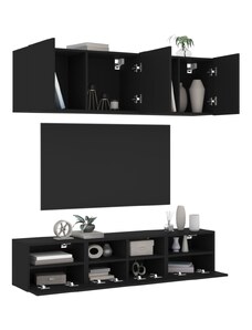 OrlandoKids Unitati TV de perete, 5 piese, negru, lemn prelucrat