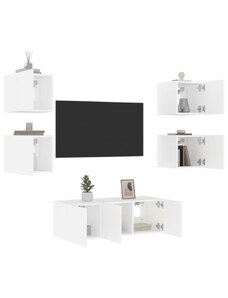 OrlandoKids Unitati de perete TV cu LED-uri, 6 piese, alb, lemn prelucrat
