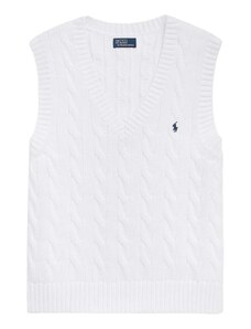POLO RALPH LAUREN Pulover tricotat Cable-Knit V-Neck Jumper Waistcoat 211906205001 white