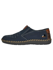 Pantofi barbati, Rieker, B2457-14-Albastru-Inchis, casual, piele naturala, perforati, cu talpa joasa, albastru inchis (Marime: 40)
