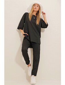 Trend Alaçatı Stili Women's Black Crepe Knitted Suit
