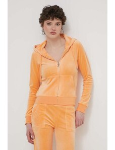 Juicy Couture bluză din velur culoarea portocaliu, cu glugă, cu imprimeu