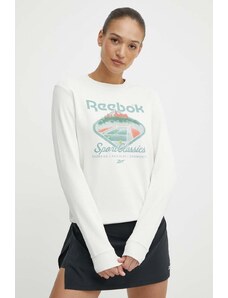 Reebok bluza Court Sport femei, culoarea bej, cu imprimeu, 100075474