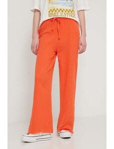 Billabong pantaloni de bumbac culoarea portocaliu, lat, high waist, EBJNP00114