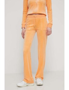 Juicy Couture pantaloni de trening din velur culoarea portocaliu, cu imprimeu
