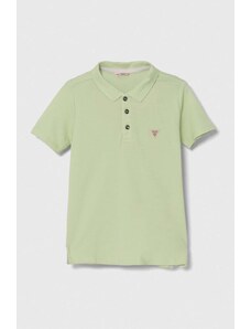 Guess tricouri polo din bumbac pentru copii culoarea verde, neted