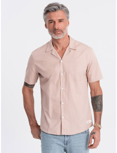 Ombre Men's short sleeve shirt with Cuban collar - light brown