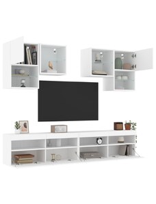 OrlandoKids Set comode TV de perete, 6 piese, cu lumini LED, alb