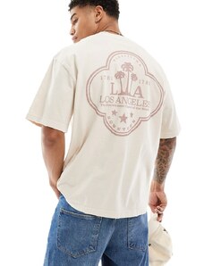 Pull&Bear Los Angeles t-shirt in beige-Neutral