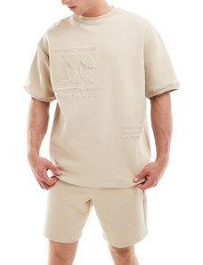 Pull&Bear embossed co-ord t-shirt in sand-Neutral