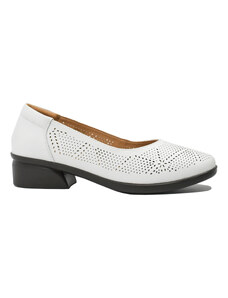 Pantofi vara dama Pass Collection albi din piele naturala cu model perforat OTR140029
