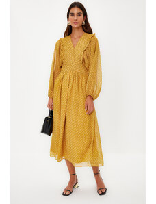 Trendyol Mustard Minimal Patterned Chiffon Lined Woven Dress