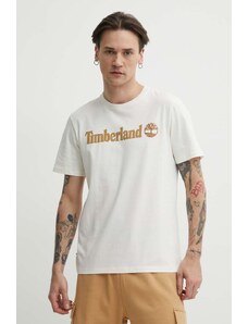 Timberland tricou din bumbac barbati, culoarea bej, cu imprimeu, TB0A5UPQCM91