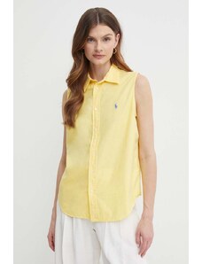Polo Ralph Lauren cămașă din bumbac femei, culoarea galben, cu guler clasic, regular, 211906512