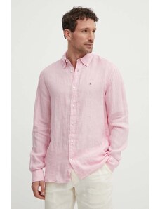 Tommy Hilfiger cămașă de in culoarea roz, cu guler button-down, regular, MW0MW34602
