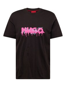 HUGO Tricou 'Dacation' albastru deschis / roz neon / negru