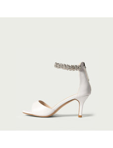 ALURA Sandale albe cu toc mic Gwen din piele naturală cu cristale de mireasă (Mărime: 36)