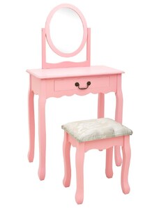 OrlandoKids Masa toaleta cu taburet, roz, 65x36x128 cm, lemn paulownia, MDF