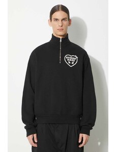 Human Made hanorac de bumbac Military Half-Zip Sweatshirt barbati, culoarea negru, cu imprimeu, HM27CS021
