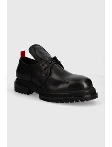 424 pantofi de piele Derby barbati, culoarea negru, FF4SMQ50BP-PE002.999