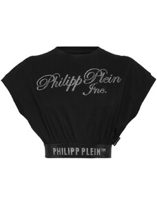 Philipp Plein crystal-embellished cropped T-shirt - Black
