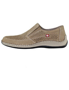 Pantofi barbati, Rieker, 05277-64-Bej, casual, piele naturala, perforati, cu talpa joasa, bej (Marime: 45)