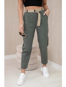 Kesi Trousers with a wide belt in light khaki colors