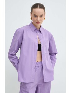 MAX&Co. cămașă din bumbac femei, culoarea violet, cu guler clasic, relaxed, 2416111044200 2416110000000