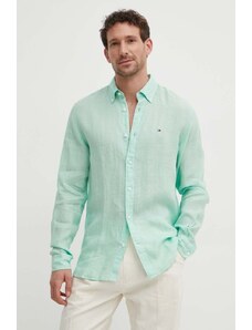 Tommy Hilfiger cămașă de in culoarea verde, cu guler button-down, regular, MW0MW34602