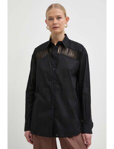 Pinko camasa din bumbac femei, culoarea negru, cu guler clasic, relaxed, 103738 A1XN