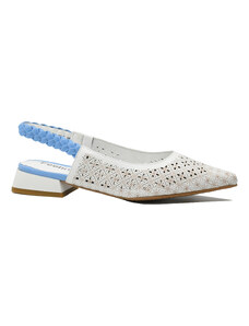 Pantofi dama Feeling decupati alb cu bleu, din piele naturala FLG2449