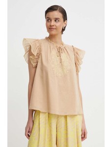 Mos Mosh bluza din bumbac femei, culoarea bej, cu imprimeu