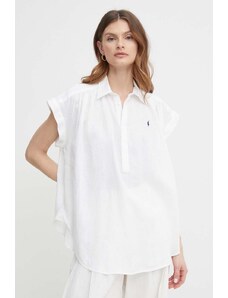 Polo Ralph Lauren bluză din in culoarea alb, uni, 211935131