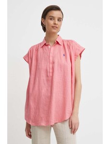 Polo Ralph Lauren bluză din in culoarea roz, uni, 211935131