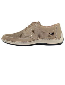 Pantofi barbati, Rieker, 05259-64-Bej, casual, piele naturala, perforati, cu talpa joasa, bej (Marime: 41)