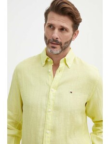 Tommy Hilfiger cămașă de in culoarea galben, cu guler button-down, regular, MW0MW34602