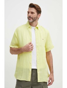 Tommy Hilfiger cămașă de in culoarea galben, cu guler button-down, regular, MW0MW35207