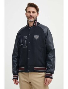 Armani Exchange jacheta bomber din amestec de lana culoarea albastru marin, de tranzitie