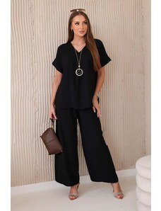 Kesi Set with necklace, blouse + trousers, black