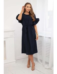 Kesi Dress with a tie at the waist with decorative navy sleeves